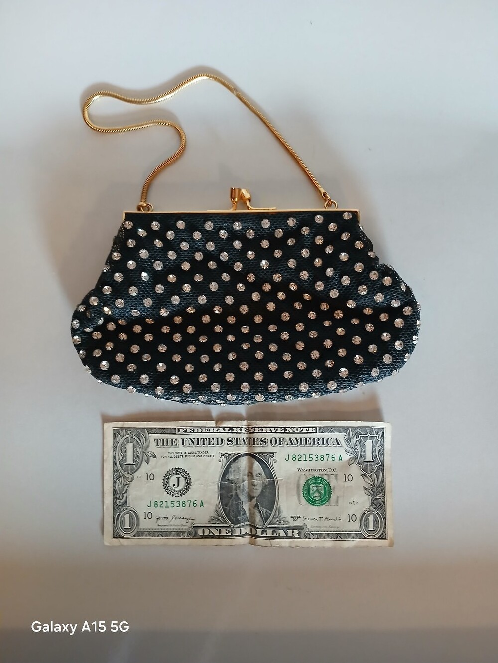 Source Unknown Black Crystal-Studded Evening Wristlet with Gold Chain